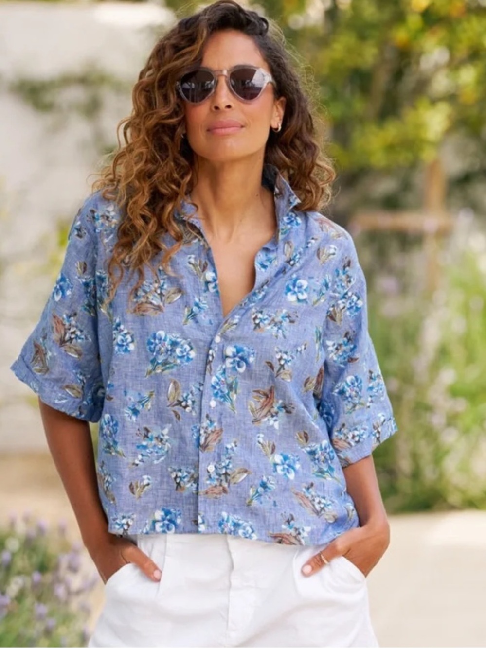 FRANK & EILEEN ‘Rosie’ 100% Linen Short Sleeve Shirt Floral & Bird Print